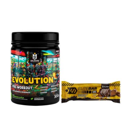 Kit Pré-Treino Evolution Blueberry com Barrinha Elitebar Pão de Mel